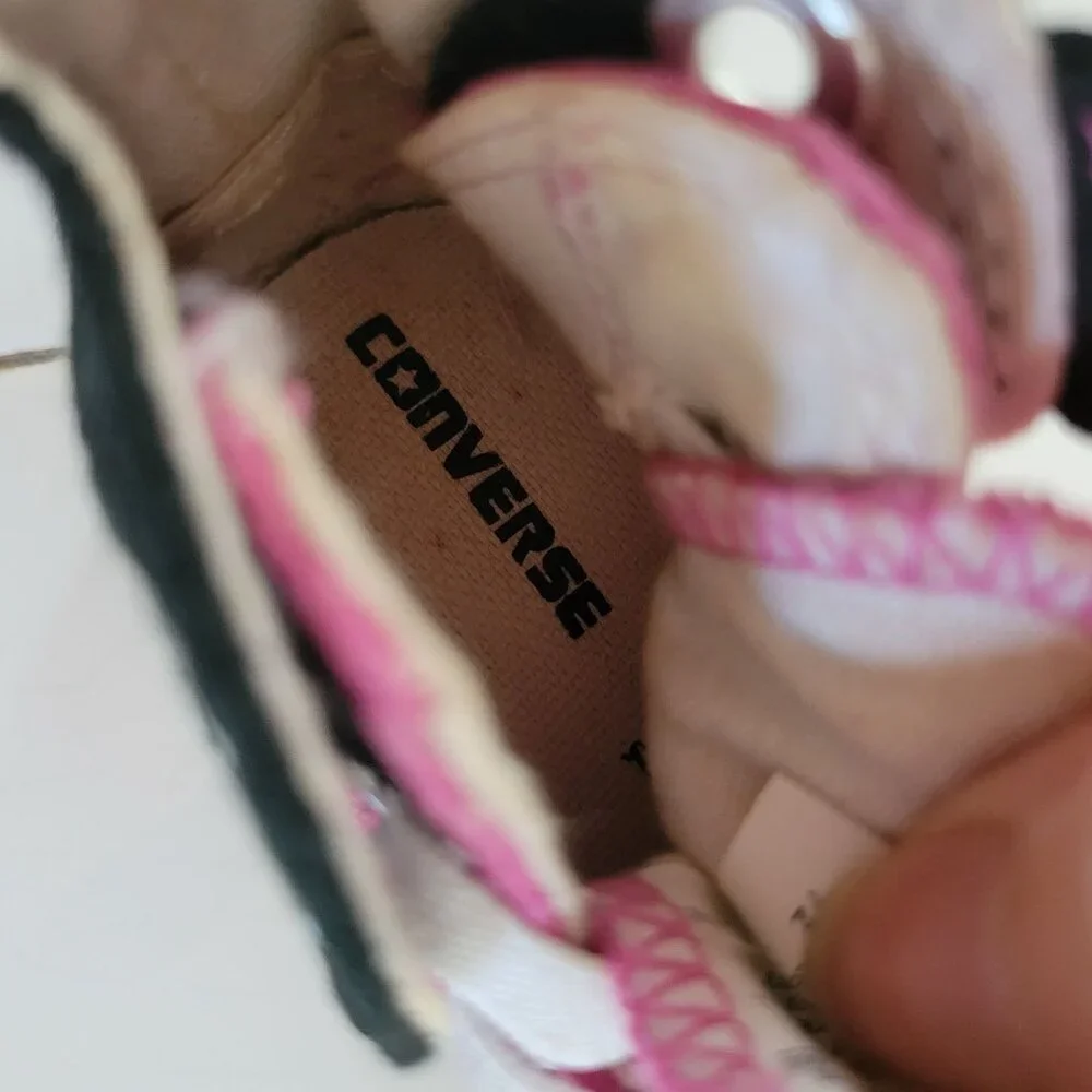 Converse All Star Infant High‎ Top Sneakers Size 2 Black Pink Canvas Shoes